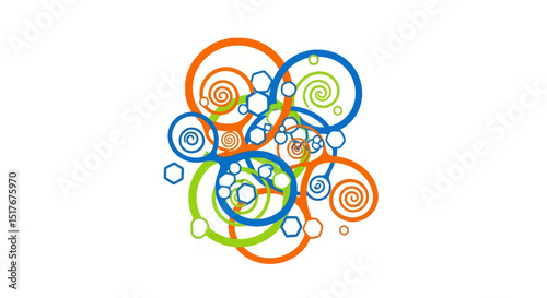 Colorful Abstract Swirls and Bubbles on White