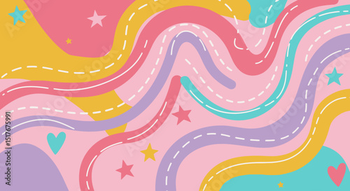 Colorful Pastel Abstract Background with Stars and Hearts