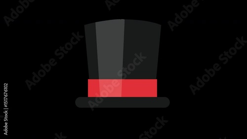 Minimalist animation featuring a black top hat with a striking red ribbon detail on a Transparent Background