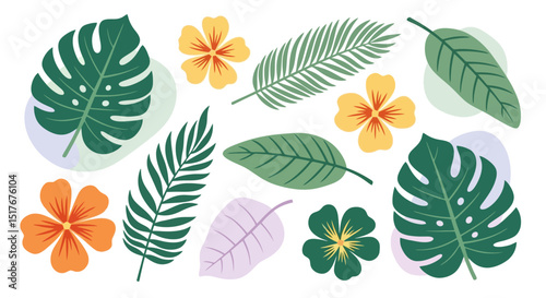 Tropical Floral Vector Set: Exotic Leaves and Flowers