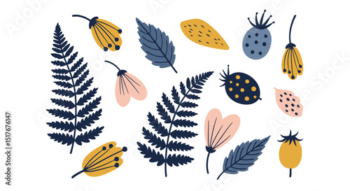 Whimsical Botanical Collection: Hand-Drawn Floral Elements