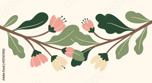 Floral Branch Illustration: Delicate Pink & Green Design