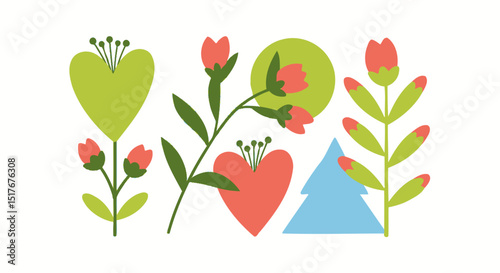 Whimsical Geometric Floral Illustration