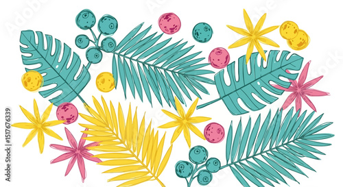 Tropical Foliage Pattern: Vibrant Hand-Drawn Illustration