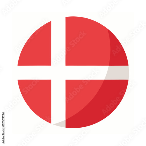 Round Icon of the Flag of Denmark with Watercolor Style