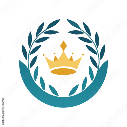 Royal Crown Above Circular Laurel Wreath Balanced Design