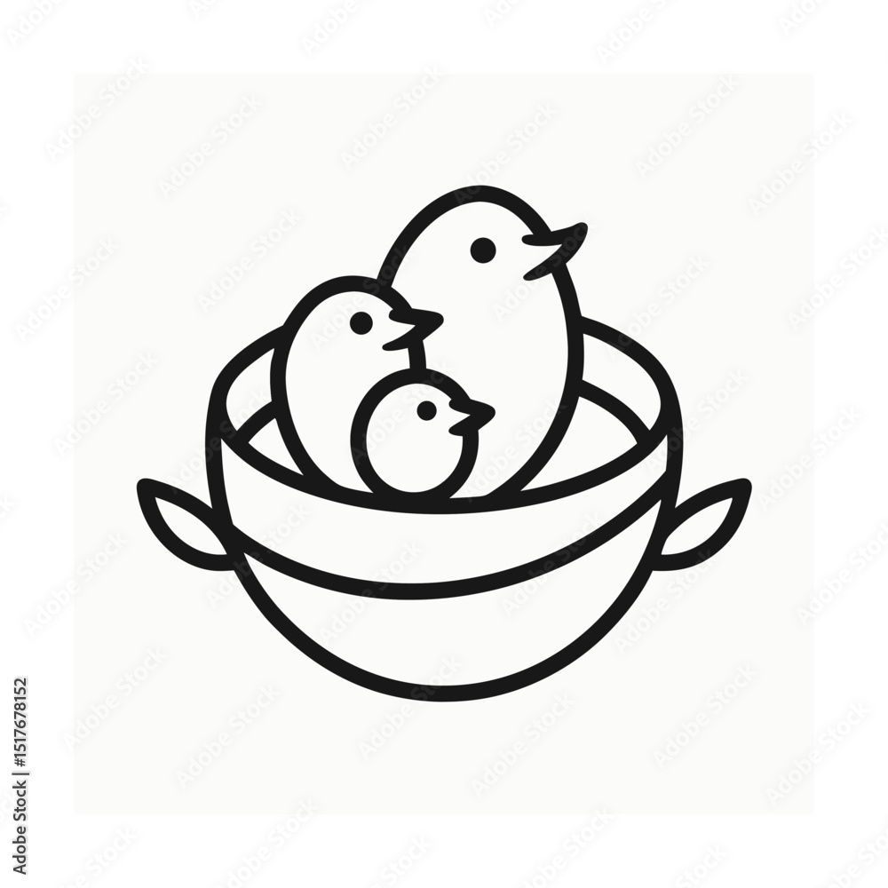Simple Line Art Bird Nest with Two Small Birds Inside Simple Line Art Bird Nest with Two Small Birds Inside