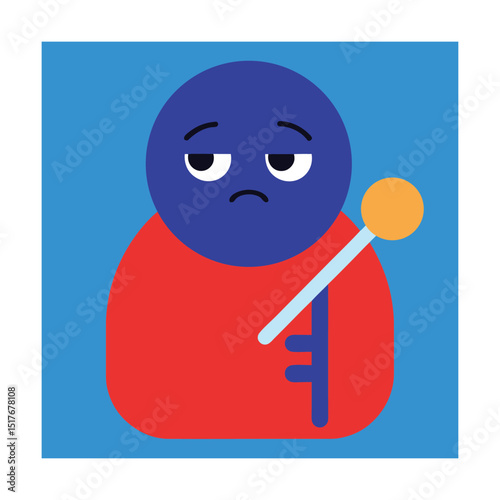 Sick Emoticon with Thermometer and Blanket