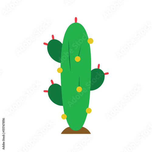 Simple Cartoon Cactus with Christmas Lights Isolated