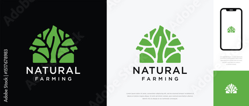 Nature tree farm house logo design. Nature leaf farm logo template. Farming and ranch logo symbol icon	