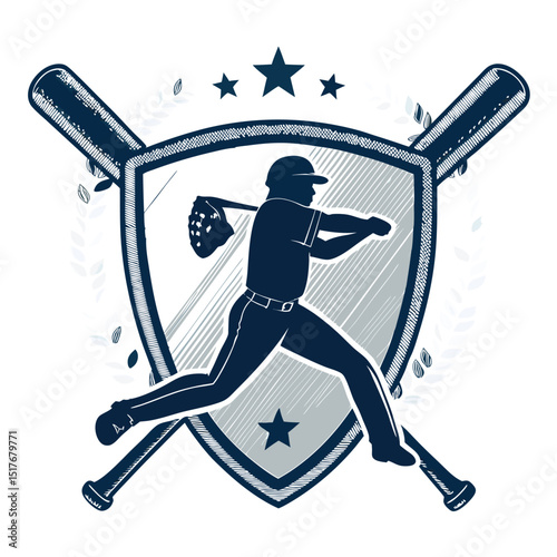 Design a shield-shaped frame featuring two crossed bats in silhouette, incorporating a stylized Pi symbol within the design.  Ensure a gothic aesthetic.