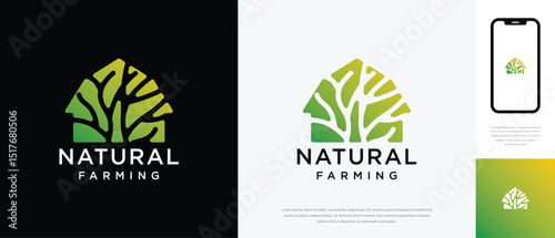 Nature tree farm house logo design. Nature leaf farm logo template. Farming and ranch logo symbol icon	