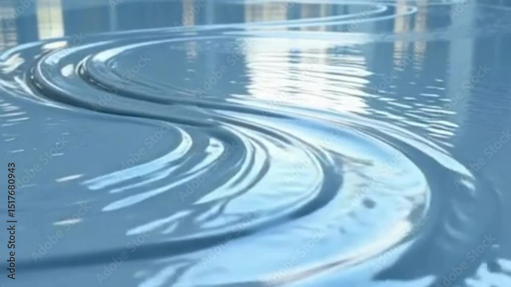 Flowing liquid loop moving smoothly across a mirrored floor