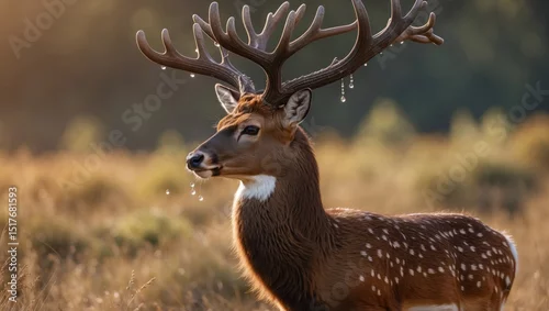 Obraz Deer species native to Java, Bali, and Timorâ€”Javan rusa or Sunda sambar, showcasing antlers and wilderness behaviors in July