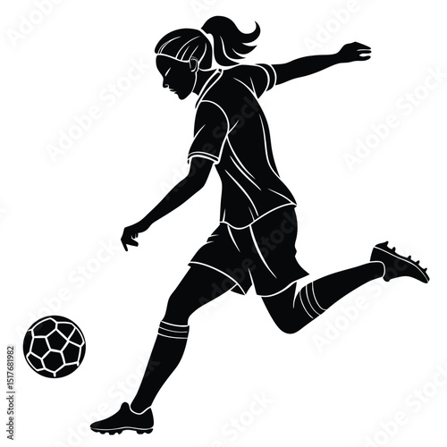 Female soccer player silhouette on white background