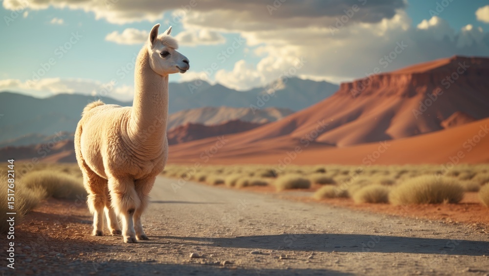 Fototapeta premium Llamas in the Atacama Desert of northern Argentina with desert mountains in the background