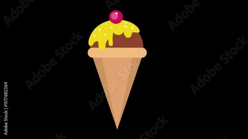 Animated Chocolate Ice Cream Cone with Dripping Topping on a Transparent Background