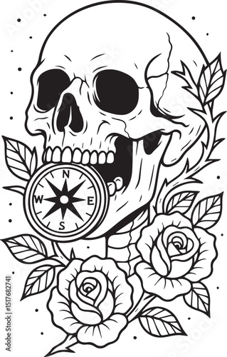 Tattoo Style Coloring Page for Adults –Printable Intricate Line Art for Relaxation, Stress Relief, and Mindful Coloring and Hobby Time