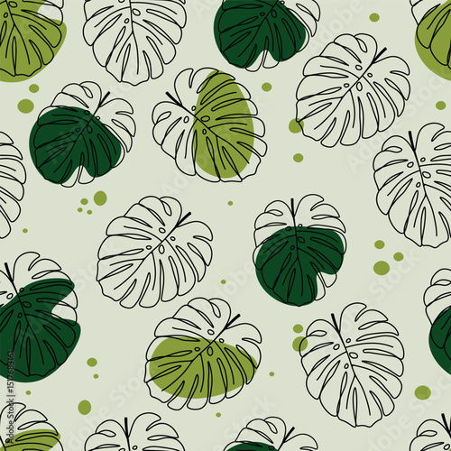 Seamless pattern with tropical palms leaves  – hand drawn summer botanical  design.