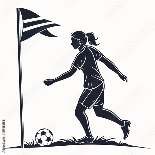 Female soccer player silhouette on white background