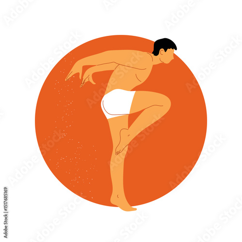 Vector hand-drawn illustration with man in modern dance pose.