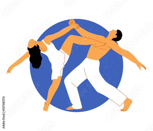 Hand-drawn vector illustration with dancers. Men and women in modern dance poses