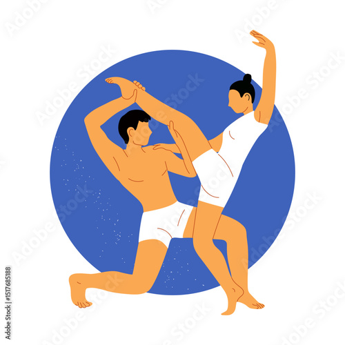 Hand-drawn vector illustration with dancers. Men and women in modern dance poses
