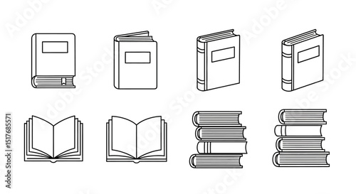 Vector Book Icons Collection of Open, Closed, and Stacked Book Illustrations