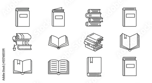 Collection of Book Icons Line Art Book Illustrations and Designs