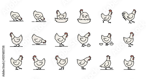 Wallpaper Mural Adorable Chicken Illustration Set 20 Unique Poses for Your Designs Torontodigital.ca