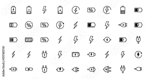 Collection of Battery Charging Icons EPS Vector Graphics