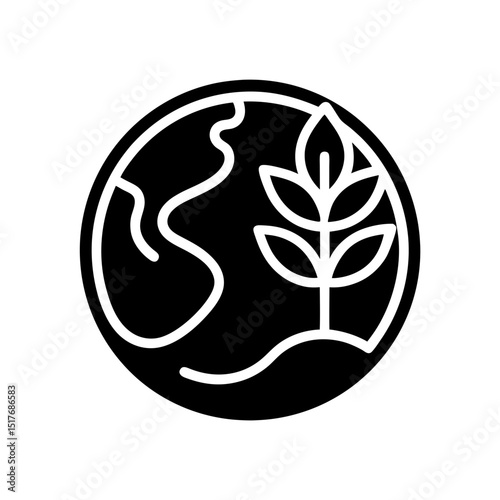 ecology planet and leaf line icon earth nature vector art
