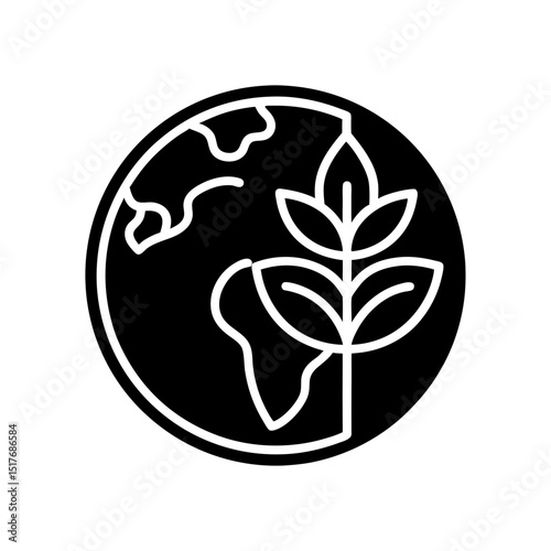 ecology planet and leaf line icon earth nature vector art