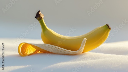 Vile banana peel lying on a white floor as a playful food-related joke photo