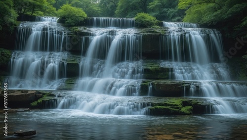 Huay Mae Khamin waterfalls amidst lush forest at Srinakarin National Park, Kanchanaburi, a stunning rainforest waterfall in Thailand