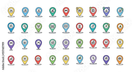 Colorful Location Map Pin Icons A Diverse Collection of 30 Illustrations