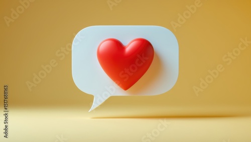Heart-shaped red paper in a speech balloon symbolizing love, friendship, and heartfelt dialogue