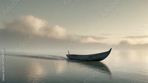 A canoe crossing the Siak River in Riau Province, Indonesia amidst scenic water and nature