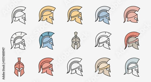 Collection of Spartan Helmets Line Art Illustrations