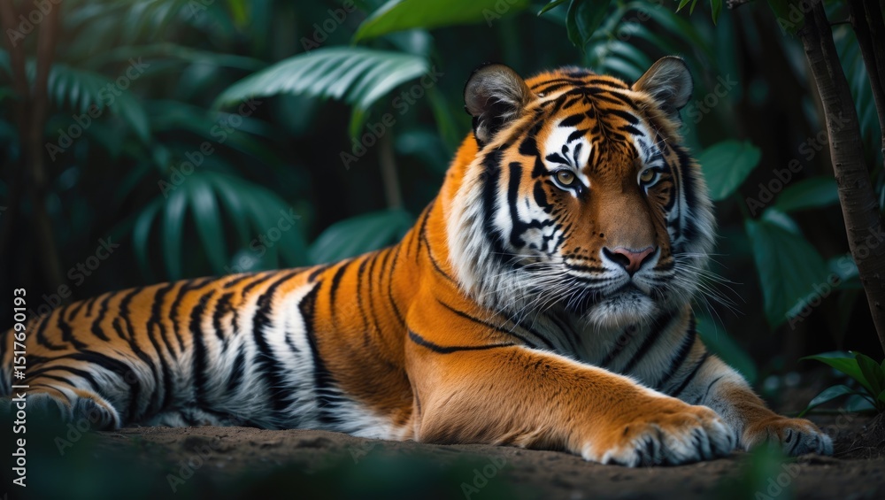 Fototapeta premium Bengal tiger in dense jungle at dawn, Bandhavgarh National Park, India