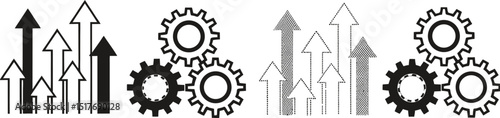 Growth and Progress Arrows and Gears Symbolizing Development and Mechanical Processes