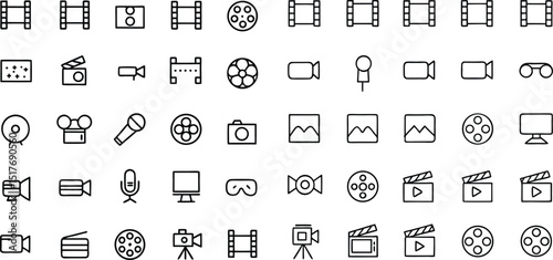 Collection of Thin Line Style Cinema Movie and Film Related Icons