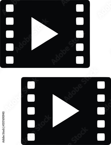 Two Black Film Strip Icons with Play Buttons on White Background
