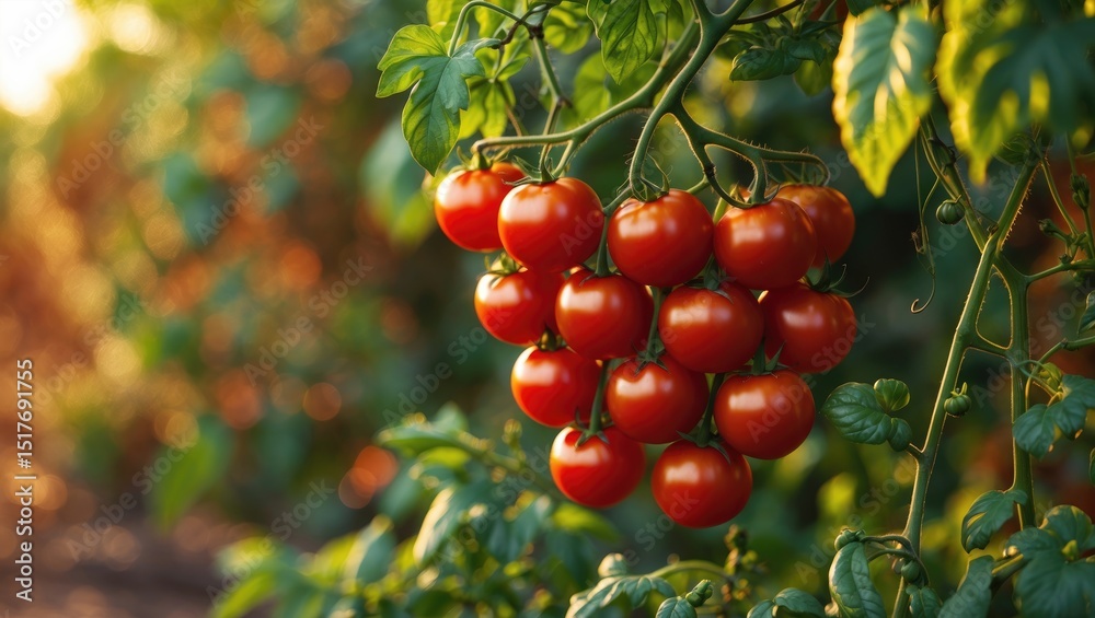 Obraz premium Farm-fresh organic tomatoes from the family garden, thriving vegetables at home with a focus on natural growth.