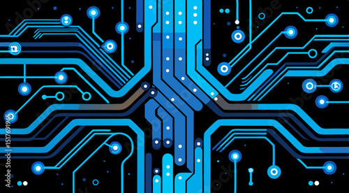  futuristic blue circuit board design with digital tech elements
