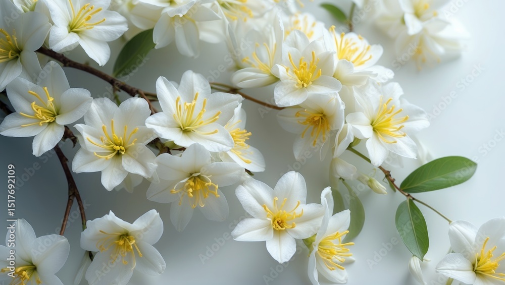 Obraz premium Collection of jasmine branches with flowers isolated on white background