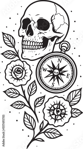 Tattoo Style Coloring Page for Adults –Printable Intricate Line Art for Relaxation, Stress Relief, and Mindful Coloring and Hobby Time