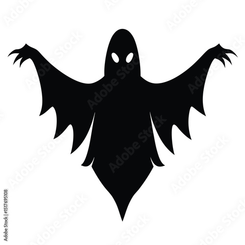 Creepy Black Ghost Silhouette with Claw Hands on Transparent Background