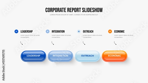 Investor Briefing 4 Step Infographic Slideshow Design. Sales Solution Slide Layout Vector Illustration. Project Overview Four Element Diagram Frame Template.