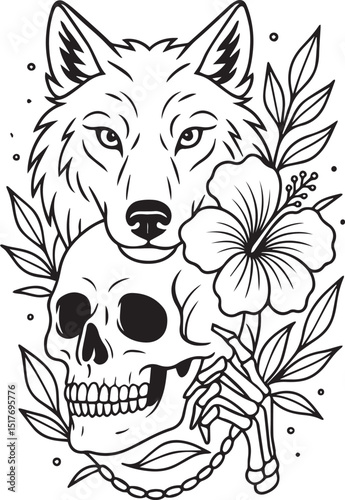 Tattoo Style Coloring Page for Adults –Printable Intricate Line Art for Relaxation, Stress Relief, and Mindful Coloring and Hobby Time